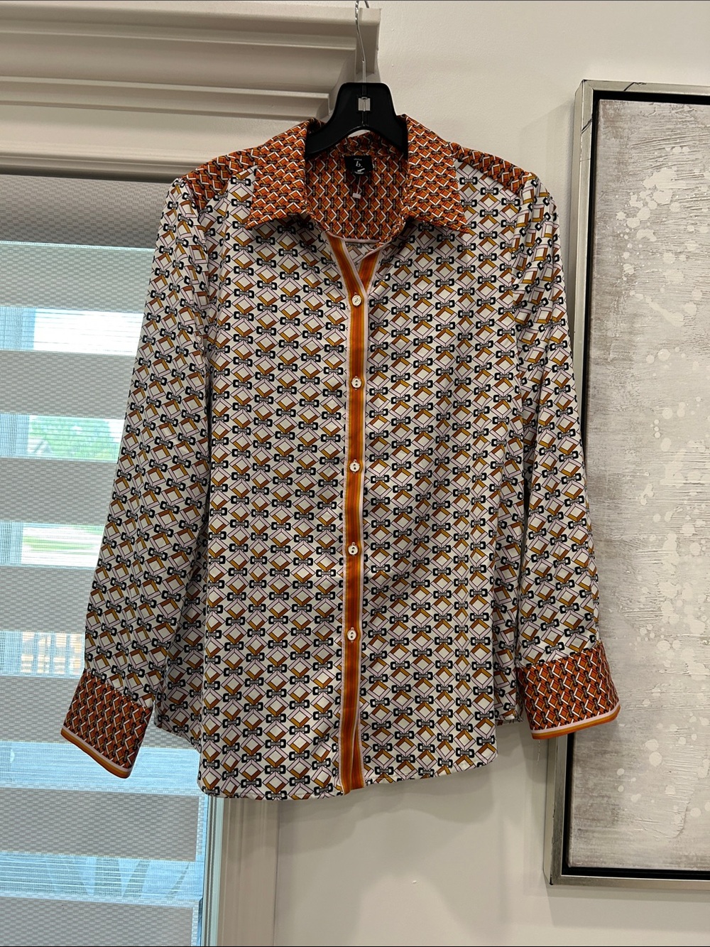 Casual Men's Geometric Button-Down Shirt - Brown/White
